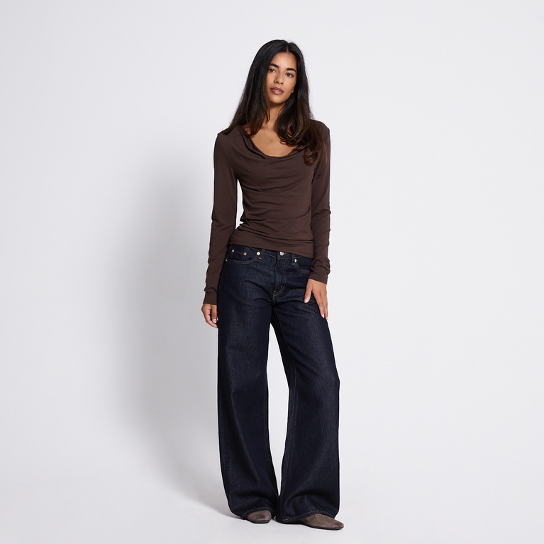 Two way draped long-sleeve top "Assia" Brown